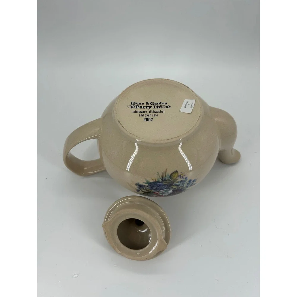 Home & Garden Party Ltd 2002 Floral Teapot Beige Stoneware Cottagecore